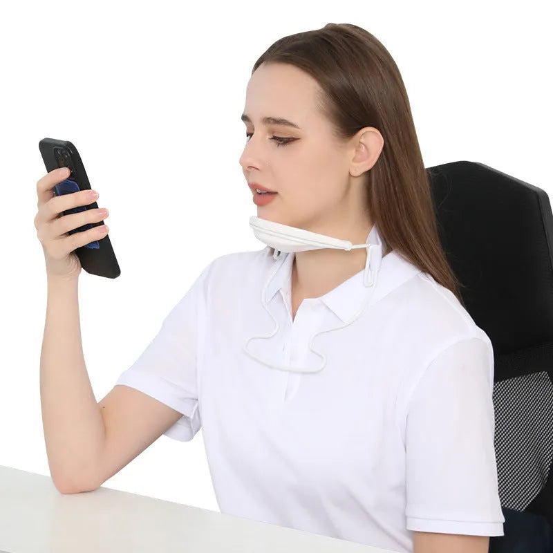 White PP plastic neck brace for cervical spine forward posture support and correction.