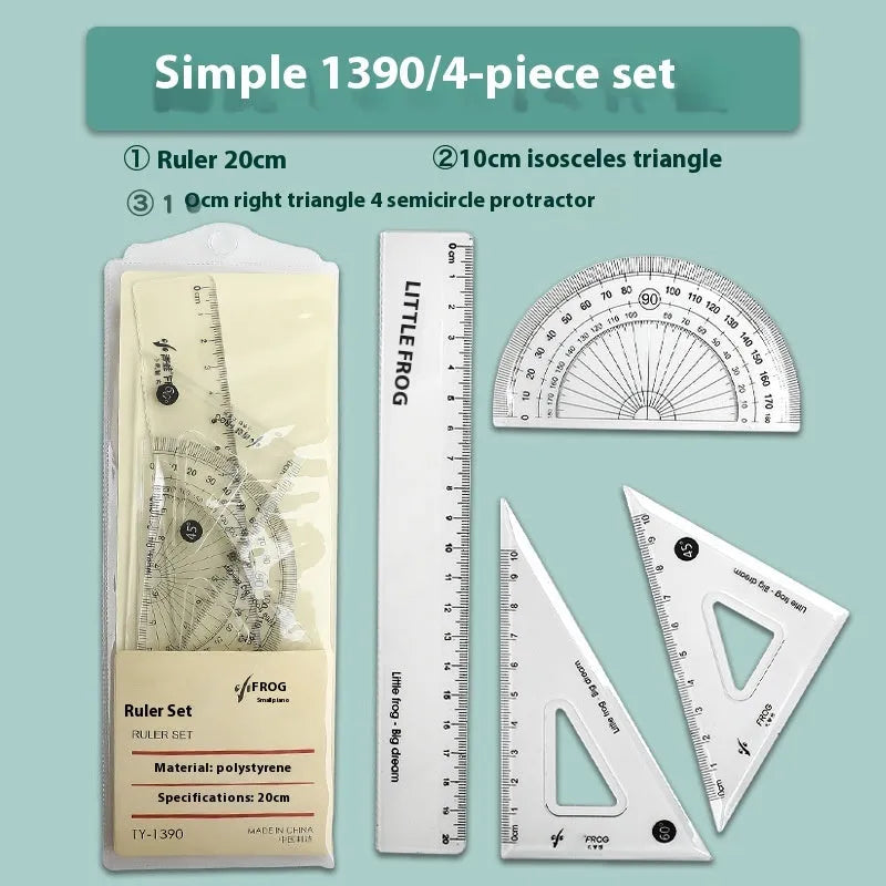 Youpai transparent acrylic drawing ruler set with square protractor on a technical drawing