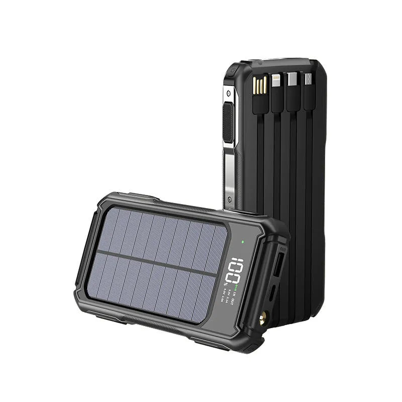 Military grade mobile power bank in black, green or orange showing 10000mAh and 20000mAh capacity options