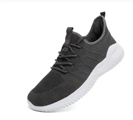 Men's black and white mesh sneakers with PVC sole and lace-up closure for casual jogging