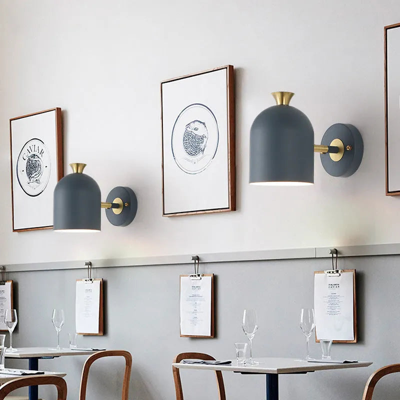 Circular aluminium bedside wall lamp with mirror front in choice of blue, green, pink or yellow finish