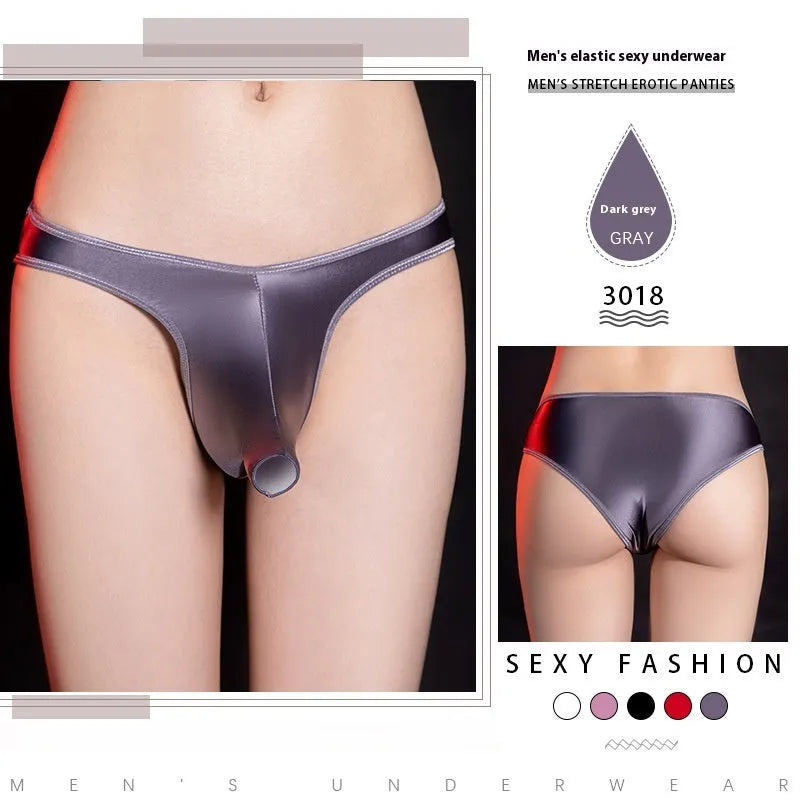 Men's shiny nylon low waist T-back underwear in multiple colour options