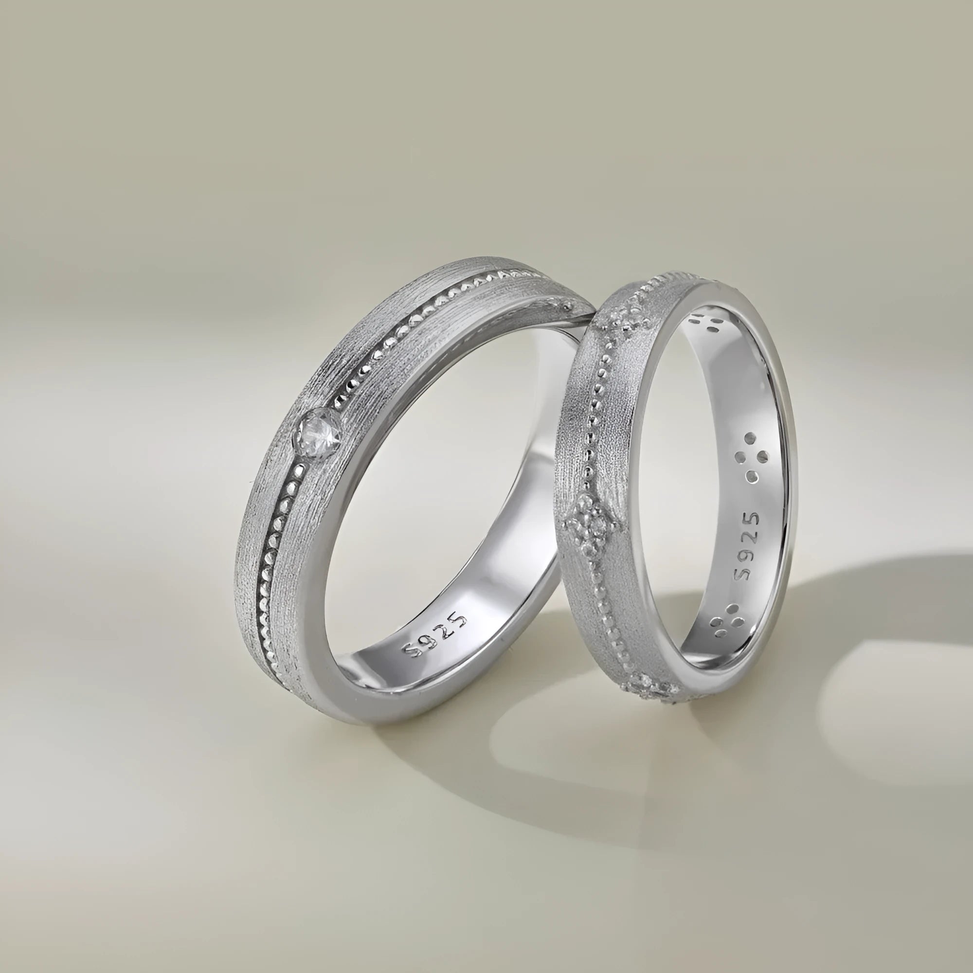 S925 sterling silver geometric ring with cubic zirconia inlay, unisex, platinum finish