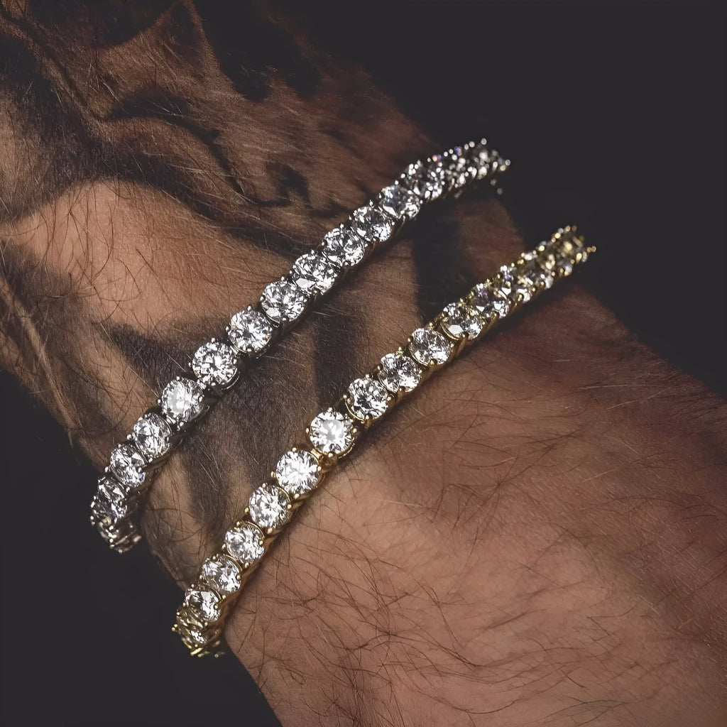 Men's geometric chain link bracelet with single row of rhinestones in multiple colour options