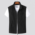Multi-pocket waterproof hooded vest in stripe pattern available in khaki green black blue colours