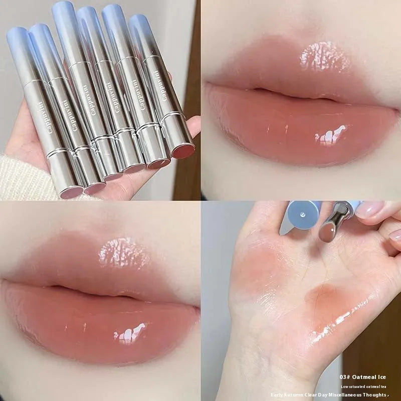 Mirror Water Light Lip Gloss Lipstick in six translucent shades including Almond Ice and Raspberry Ice