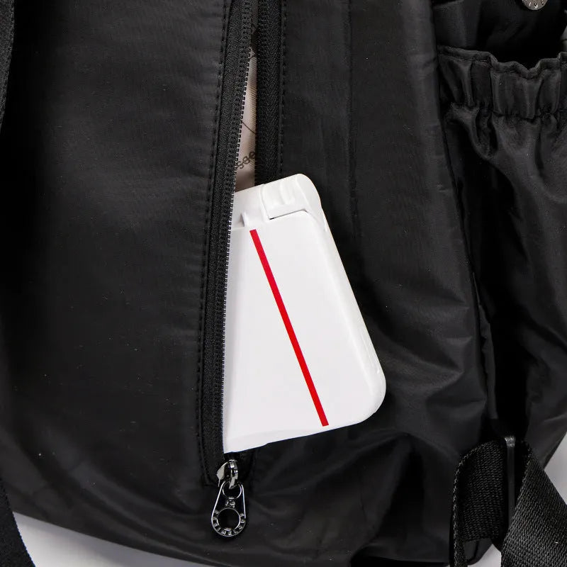 Large capacity nylon outdoor backpack with sandwich pocket design in black colour option