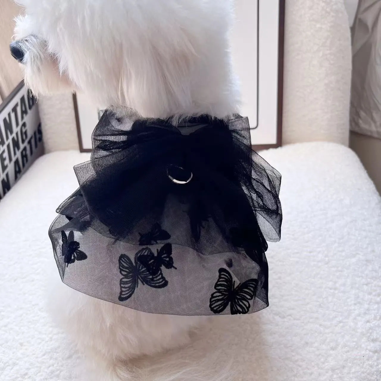 Black gauze princess tulle skirt pet costume for small dogs and cats on size chart