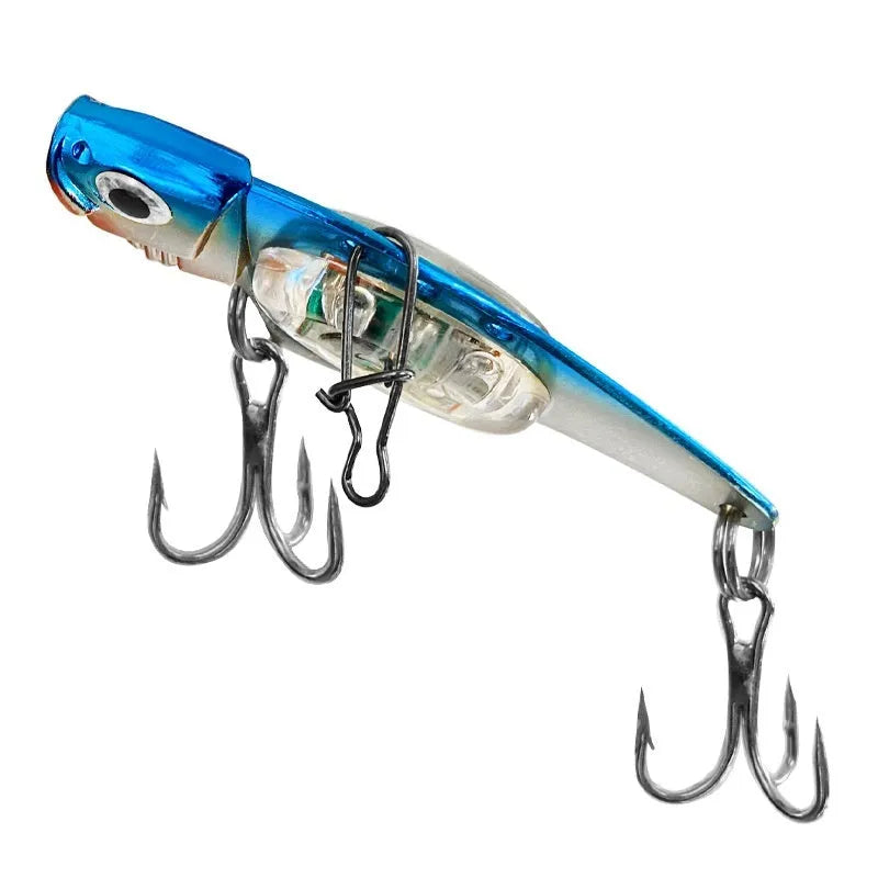 Metal vib electronic fishing lure with luminous construction in blue and red colour options