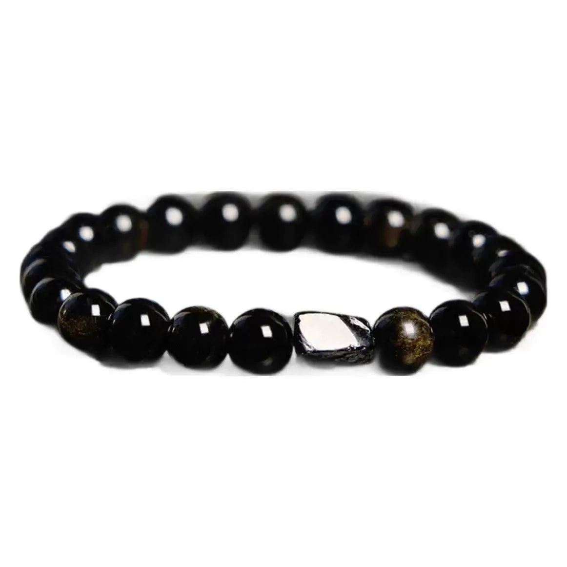 Natural obsidian single ring bracelet with constellations modelling on 8mm beads in retro style.