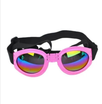 Foldable dog sunglasses in black with UV protection and adjustable straps
