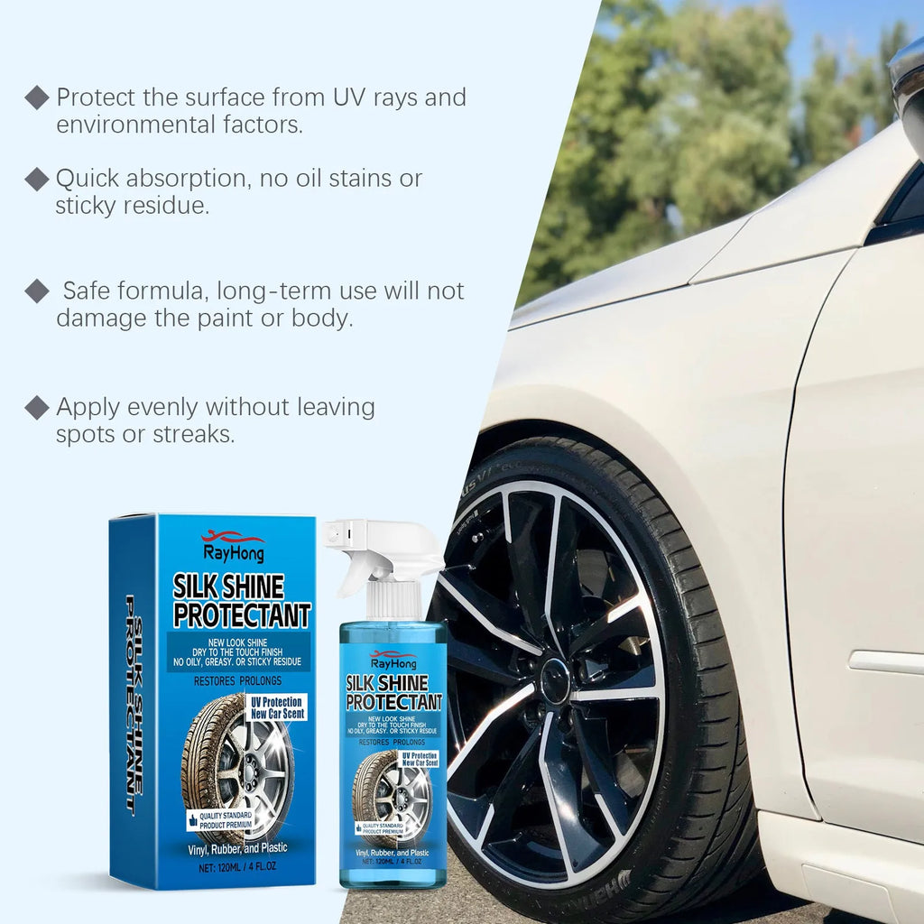 Car wheel protector foam cleaner 120ml bottle measuring 5.5 by 11 cm on a table