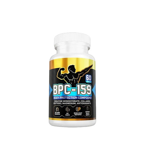 Bottle of body energy supplement capsules for all skin types
