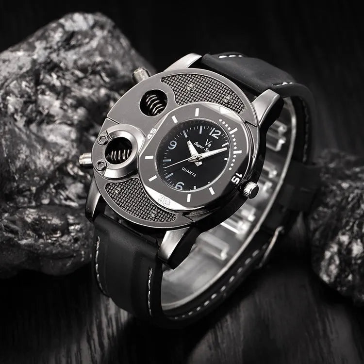 V8 men's quartz watch black colour stainless steel strap round 43mm dial