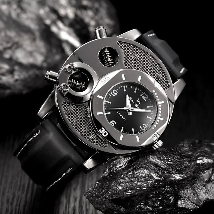 V8 men's quartz watch black colour stainless steel strap round 43mm dial
