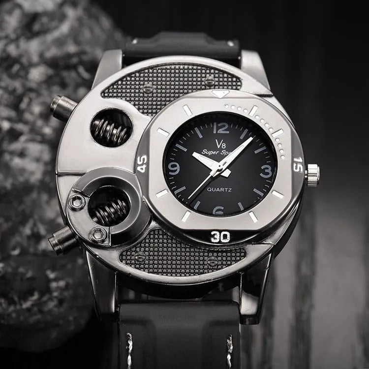 V8 men's quartz watch black colour stainless steel strap round 43mm dial