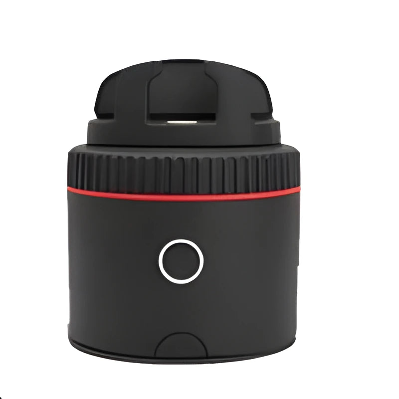 Black PIVO facial tracking camera for smartphones on a table, showing its matte finish.