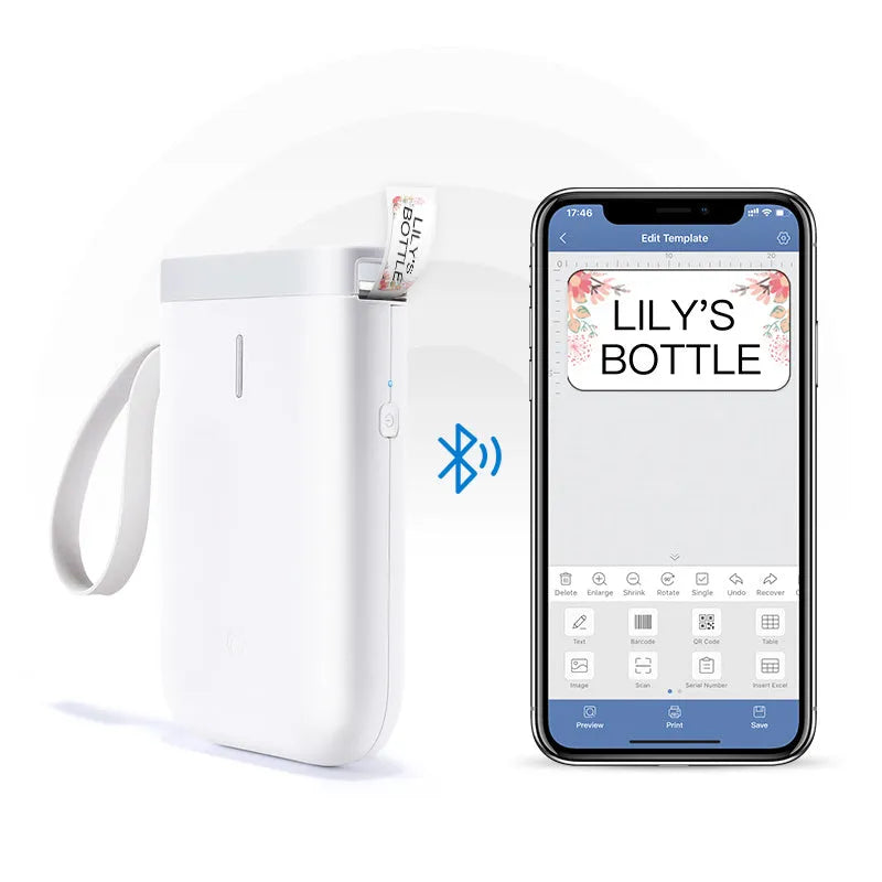 Compact Bluetooth thermal label printer with rechargeable battery for home and office use
