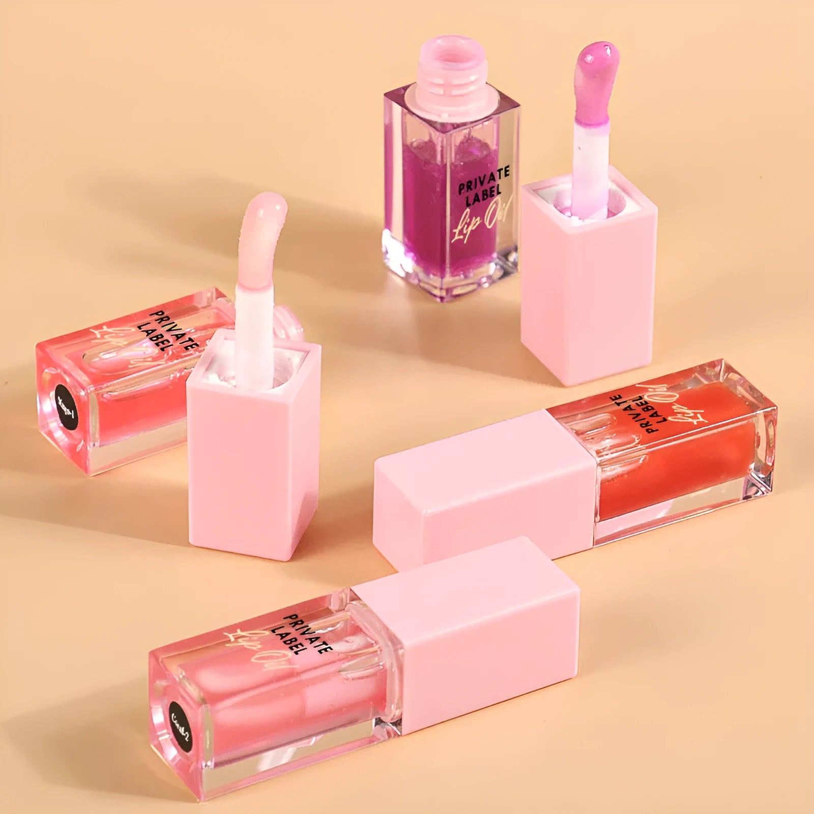 Six 6ML tubes of natural transparent women's lip gloss in fruit tints: Bird of Paradise, Cherry, Coral, Mango, Strawberry, Watermelon.