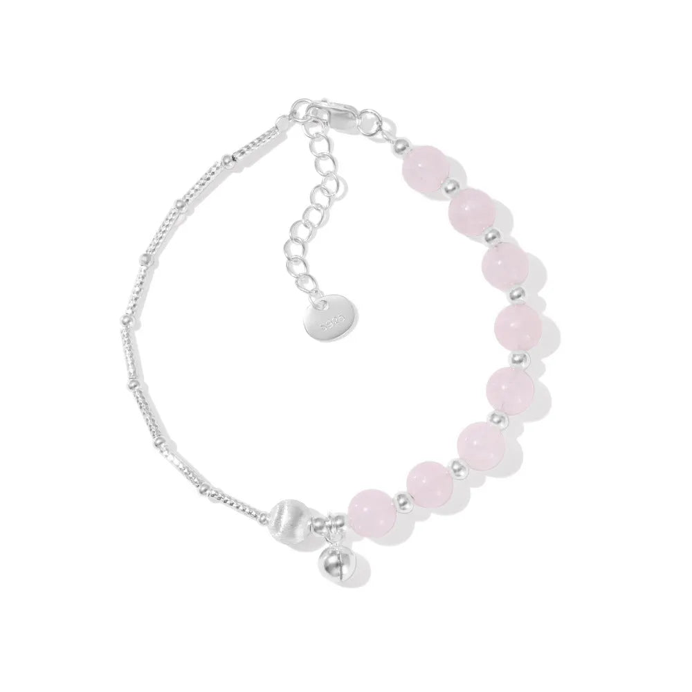 925 silver brushed ball bracelet with silver pink crystal electroplated finish on white background