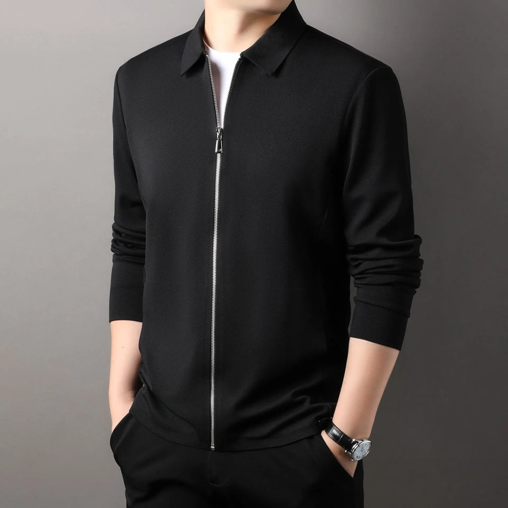 Men's polyester business jacket in apricot colour with regular sleeves and straight hem design