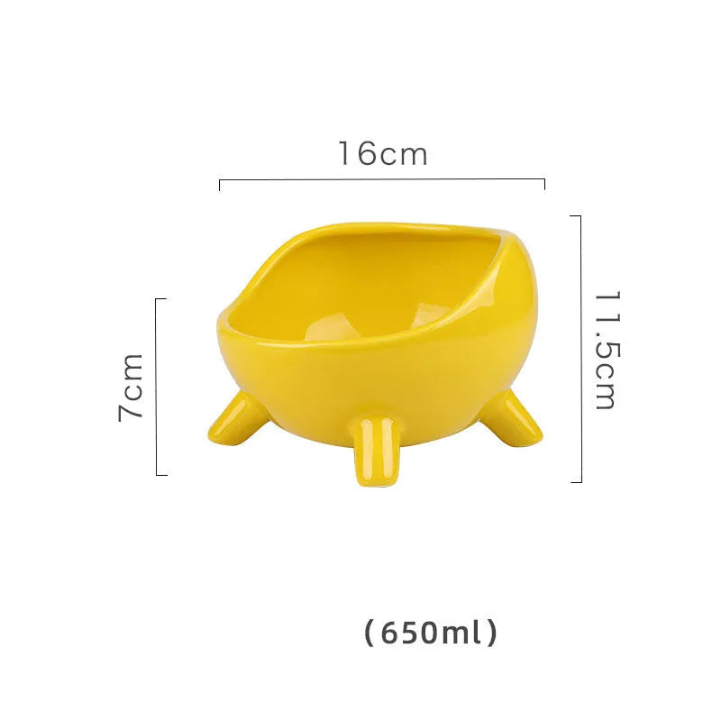 Green ceramic pet bowl with four-legged stable base and wide-mouth design