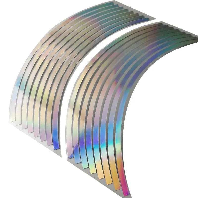 Waterproof laser reflective stickers for car and motorcycle wheel hubs in four sizes
