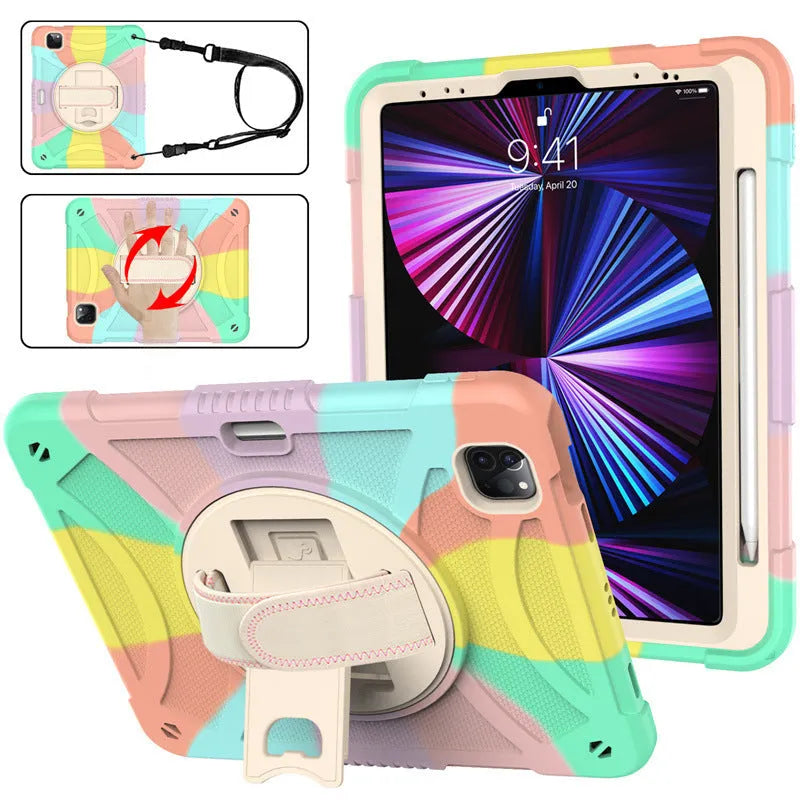 Rotating bracket strap silicone protective case for iPad showing magnetic suction feature