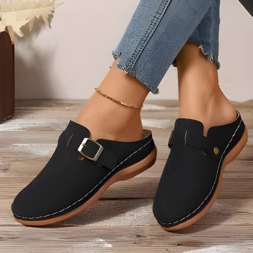 Women's casual wedge slippers with closed toe and rubber soles in multiple colour options