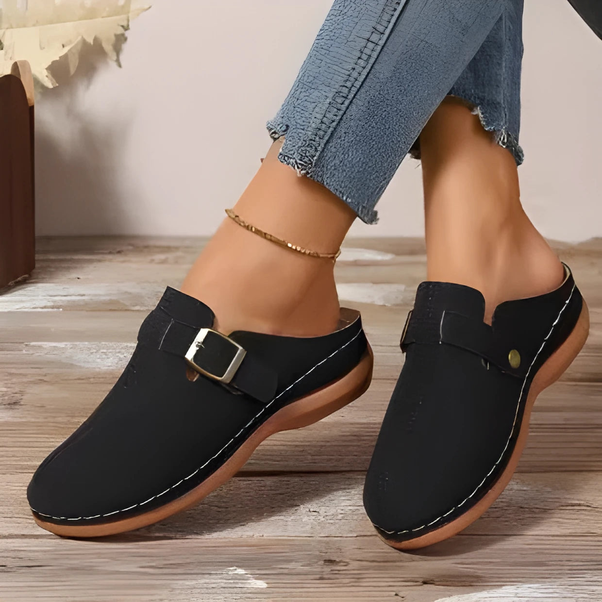 Women's casual wedge slippers with closed toe and rubber soles in multiple colour options