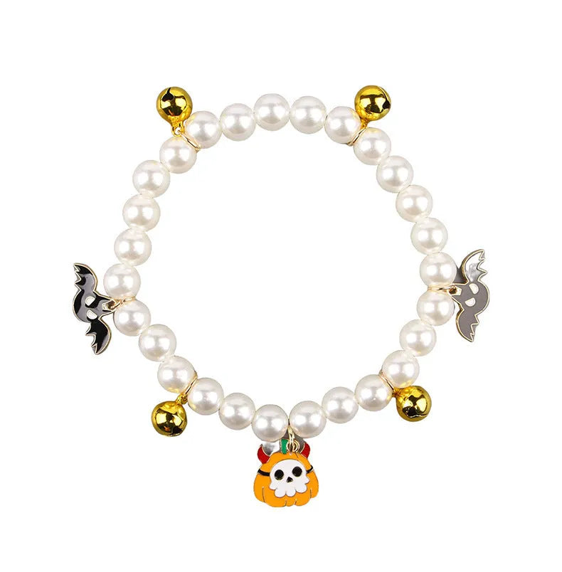 Halloween pet collar with simulated pearl necklace decoration in pumpkin designs