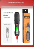 Black digital voltage measuring pen with LCD display showing voltage reading