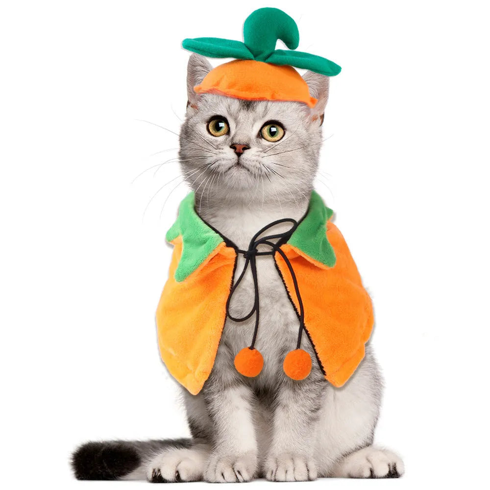 Double-sided plush Halloween cloak for dog or cat in pumpkin theme