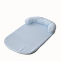 Summer pet cooling mat in blue with breathable ice peas fabric for dogs, shown on a flat surface.