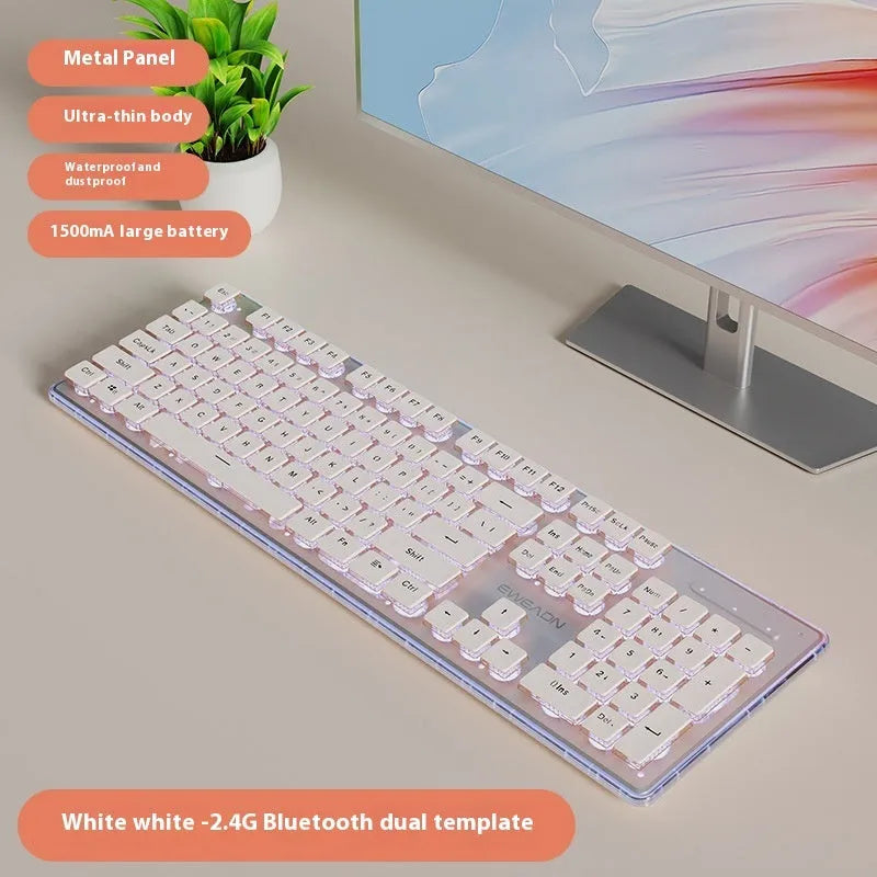 Prewalker V3 retro green coloured quiet keyboard and mouse set on a desk