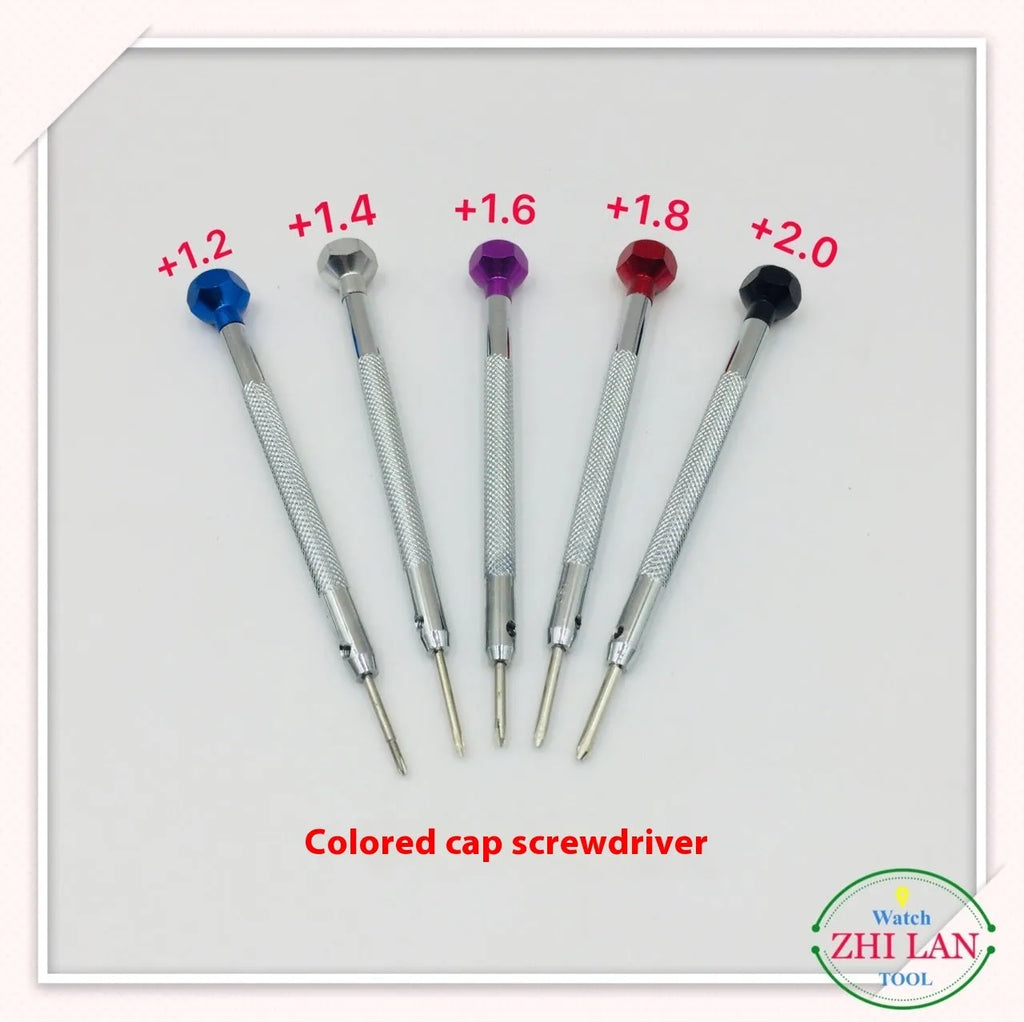 6 coloured aluminium-handled watch screwdrivers with spring steel cutter heads for children's watch repair