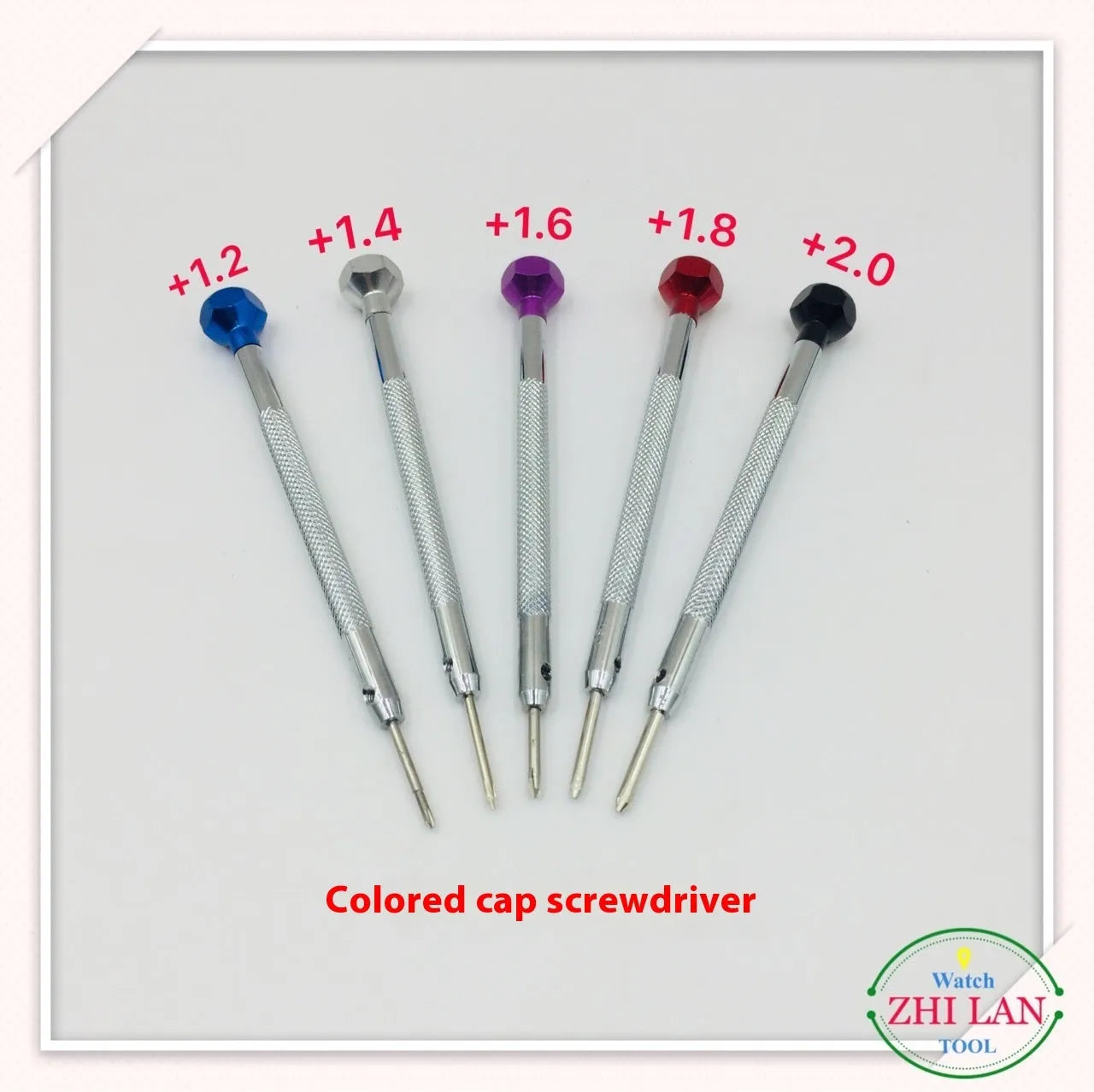 6 coloured aluminium-handled watch screwdrivers with spring steel cutter heads for children's watch repair
