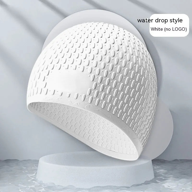 Adult silicone swimming cap with water drop design in various solid colours