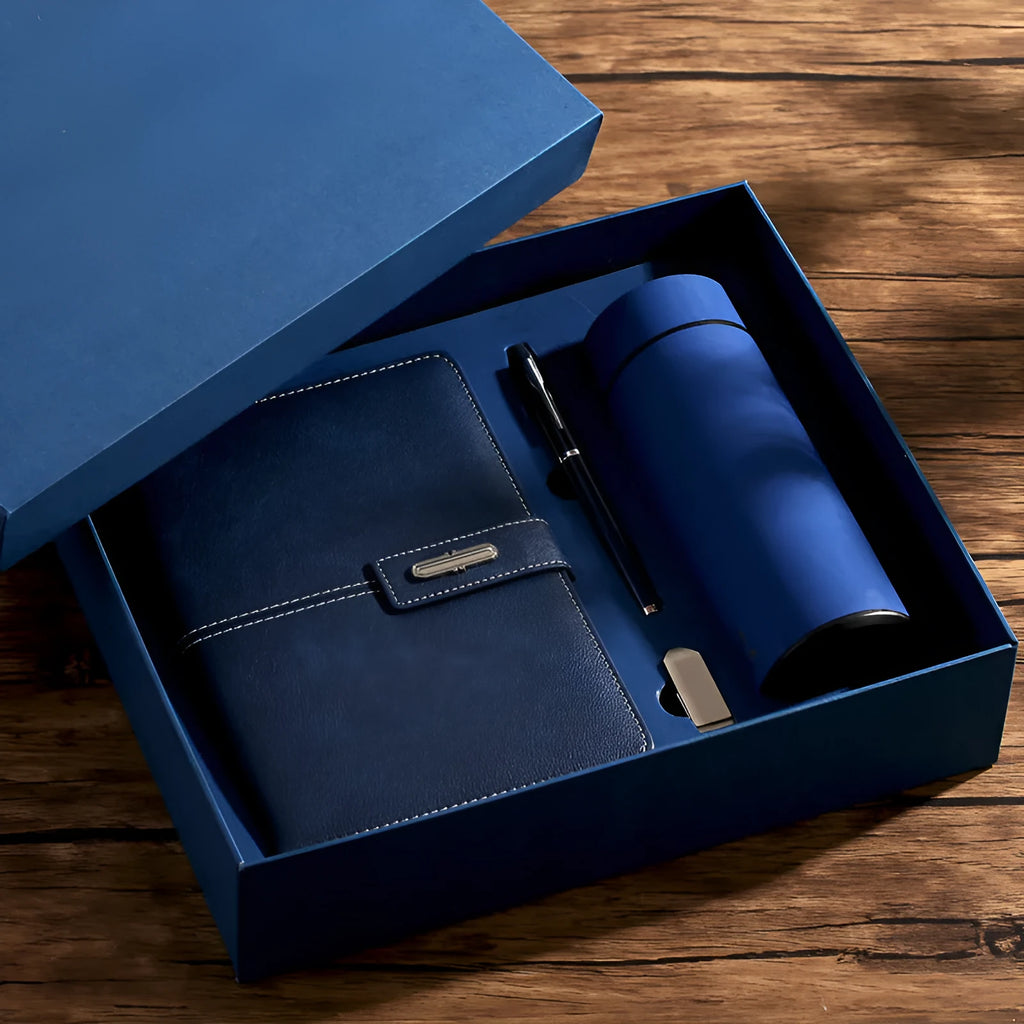 Customisable A5 notebook with PU leather cover in choice of colours, featuring wood-free paper.