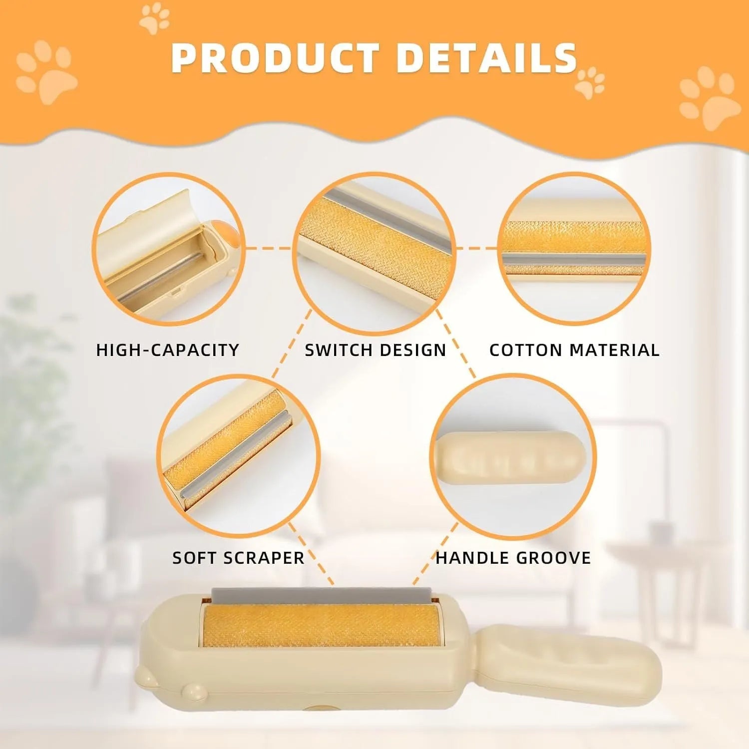 Blue reusable pet hair remover roller with storage container for furniture and car seat cleaning