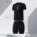 Men's patterned swimsuit set with matching top and swimming trunks in plus sizes
