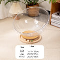 Transparent acrylic space capsule cat bed with wooden base in multiple size options