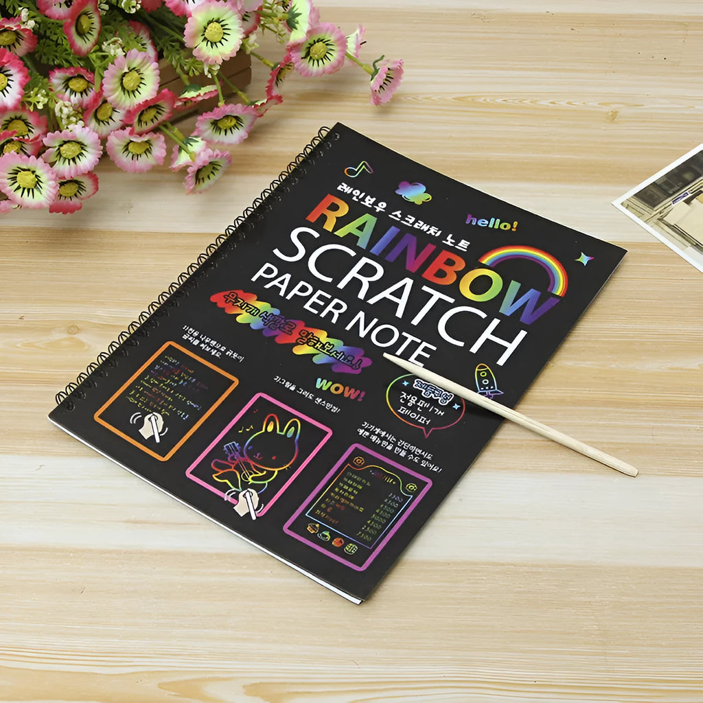 Large format children's scratch art paper with colourful patterns for DIY scraping painting