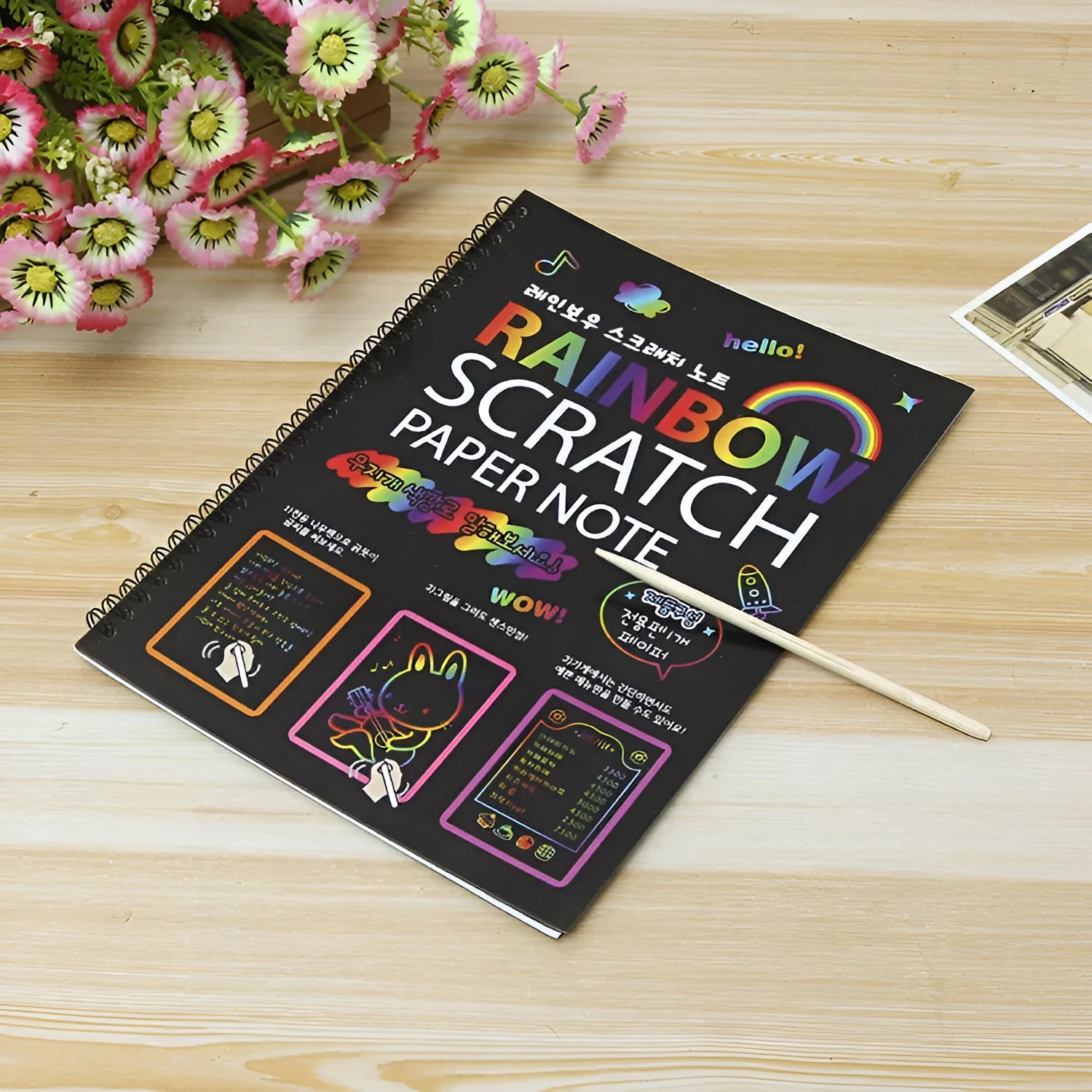 Large format children's scratch art paper with colourful patterns for DIY scraping painting