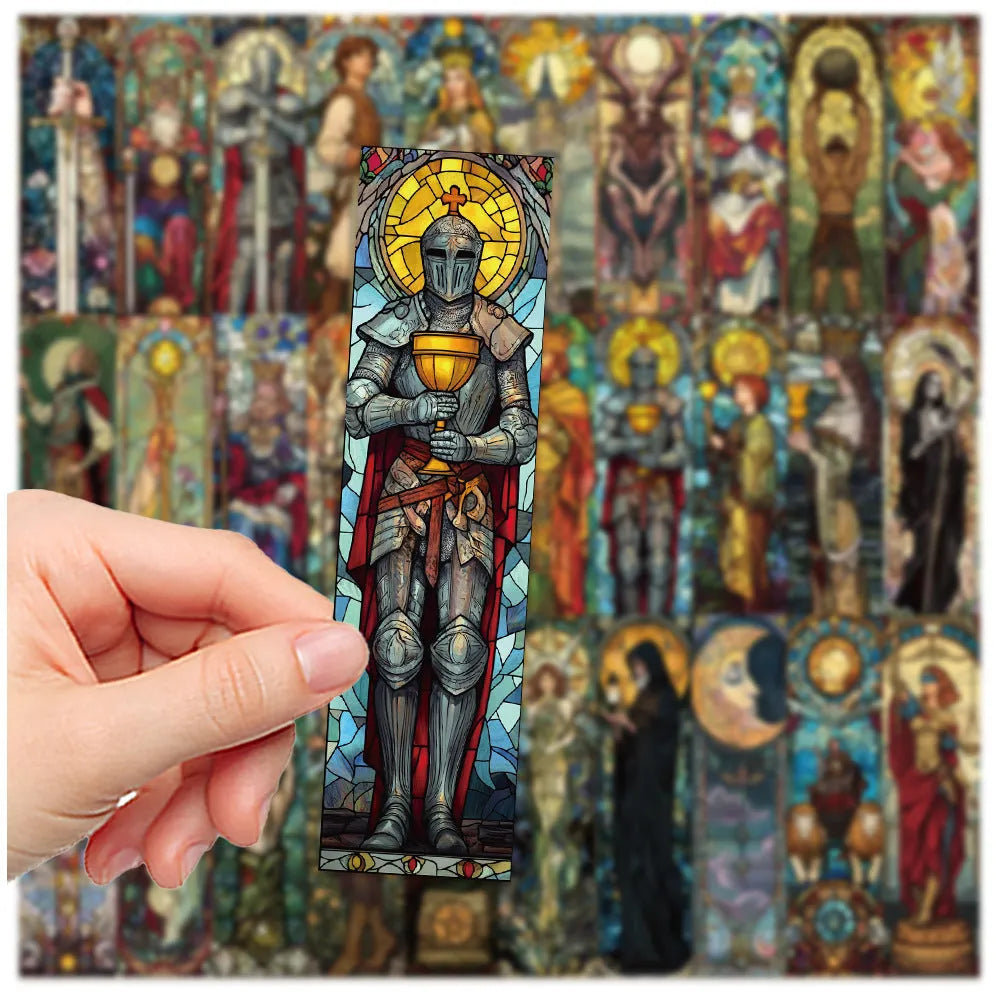 Pack of 30 colourful tarot-themed paper bookmarks with cute designs.