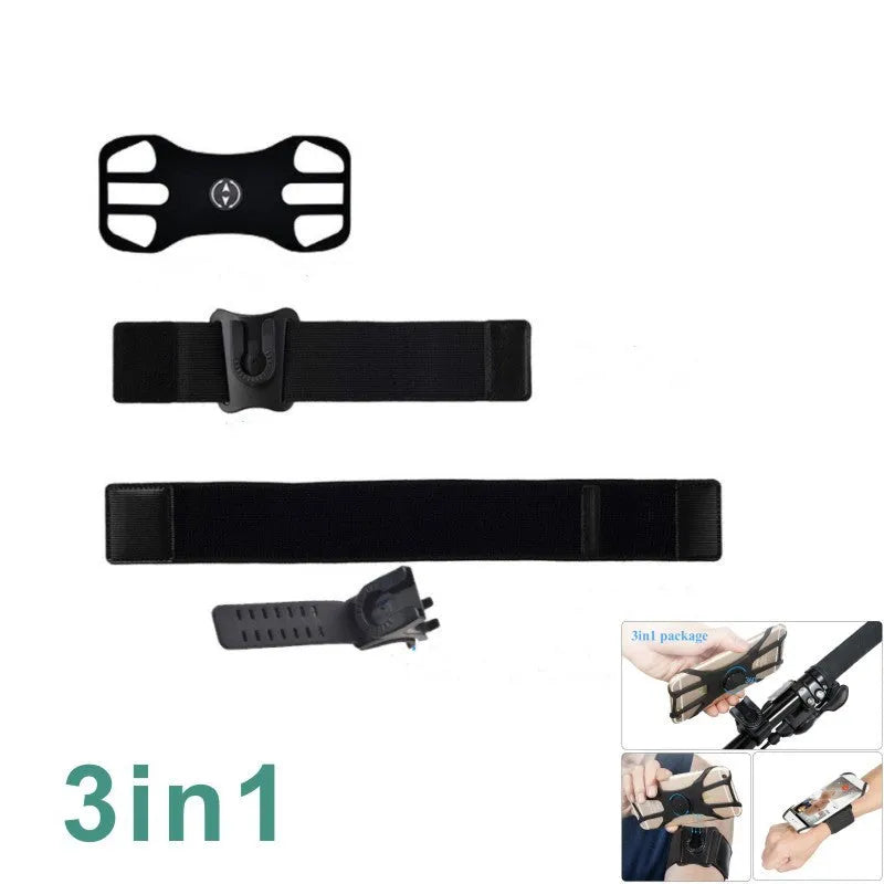 Black 2-in-1 sports phone case with detachable nylon armband and wrist strap on a surface