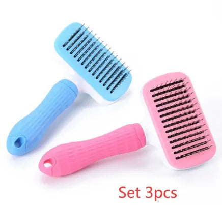 Self-cleaning pet comb with thick steel needle and ABS TPR handle
