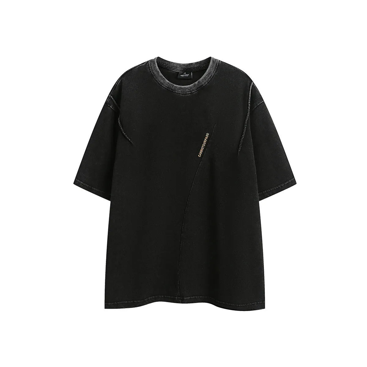 Purple and black loose fit embroidered retro short sleeve cotton t-shirt