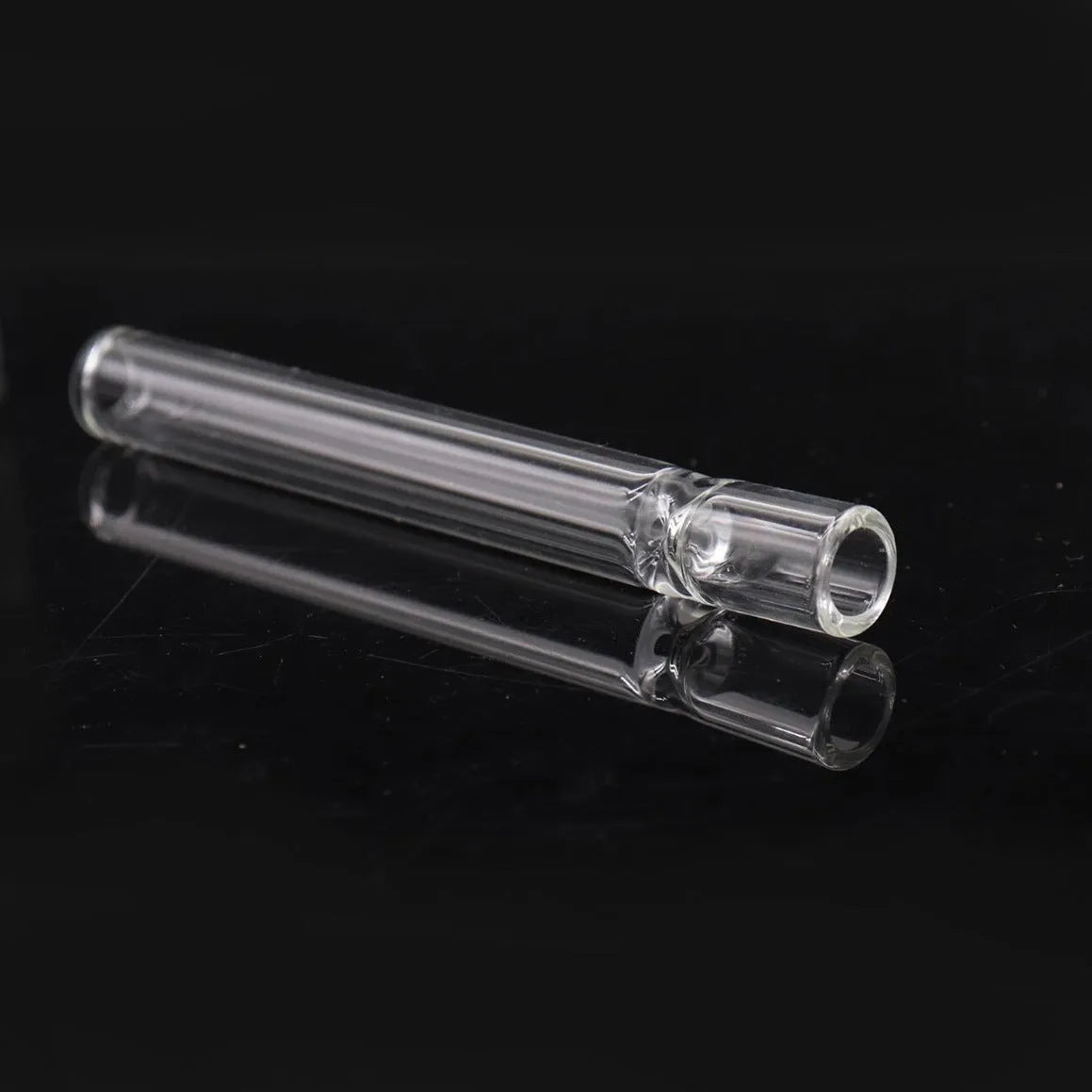 Clear glass telescopic smoking pipe with straight tube and suction nozzle.