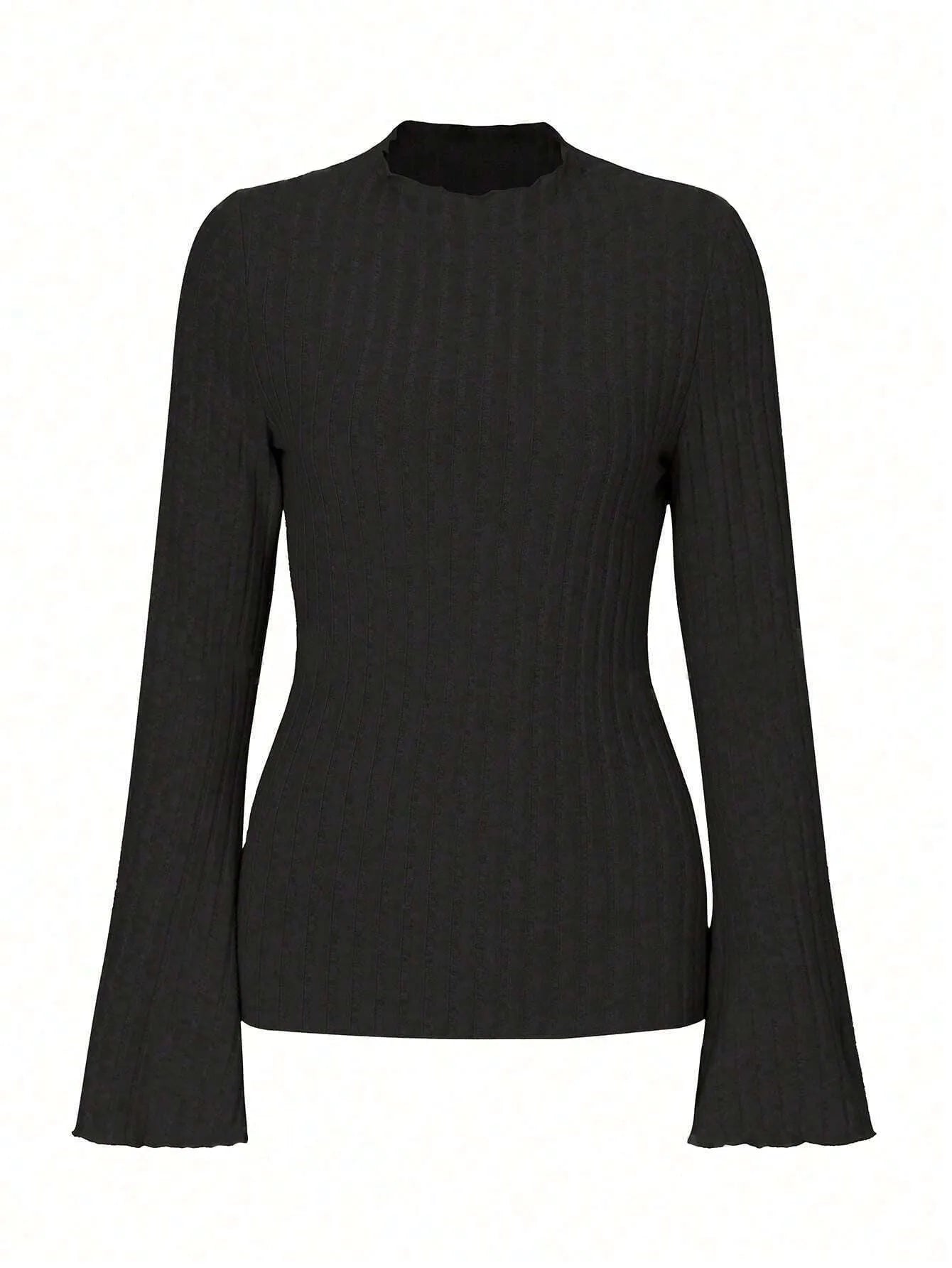 Men's black long sleeve slim fit top with brushed stripe pattern and round neck